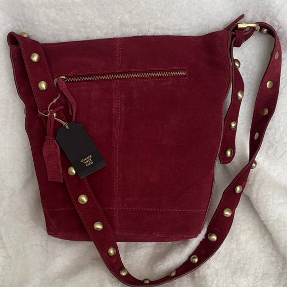 Handbags - Elegant Suede Burgundy Shoulder Bag